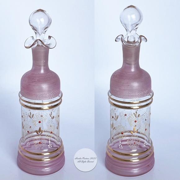 Vintage Barware Set Pink Cordials 6pc Decanter, Stopper and 4 Glasses 50s MCM - Picture 7 of 12